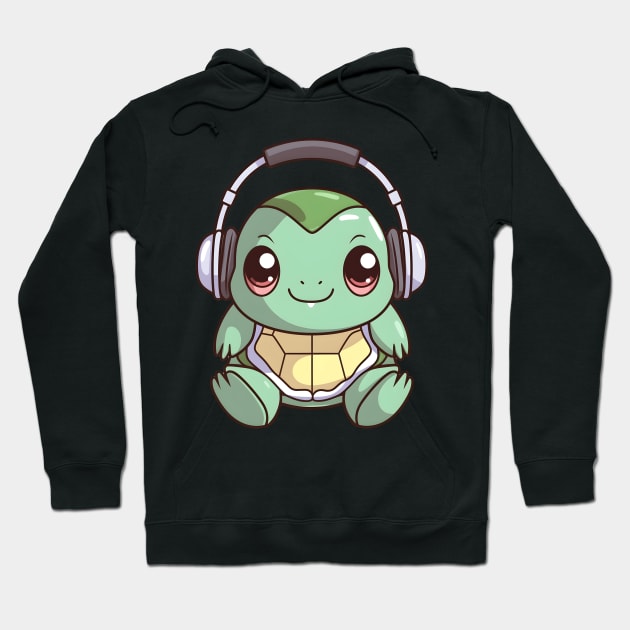 Green Turtle with Headphones Hoodie by pako-valor